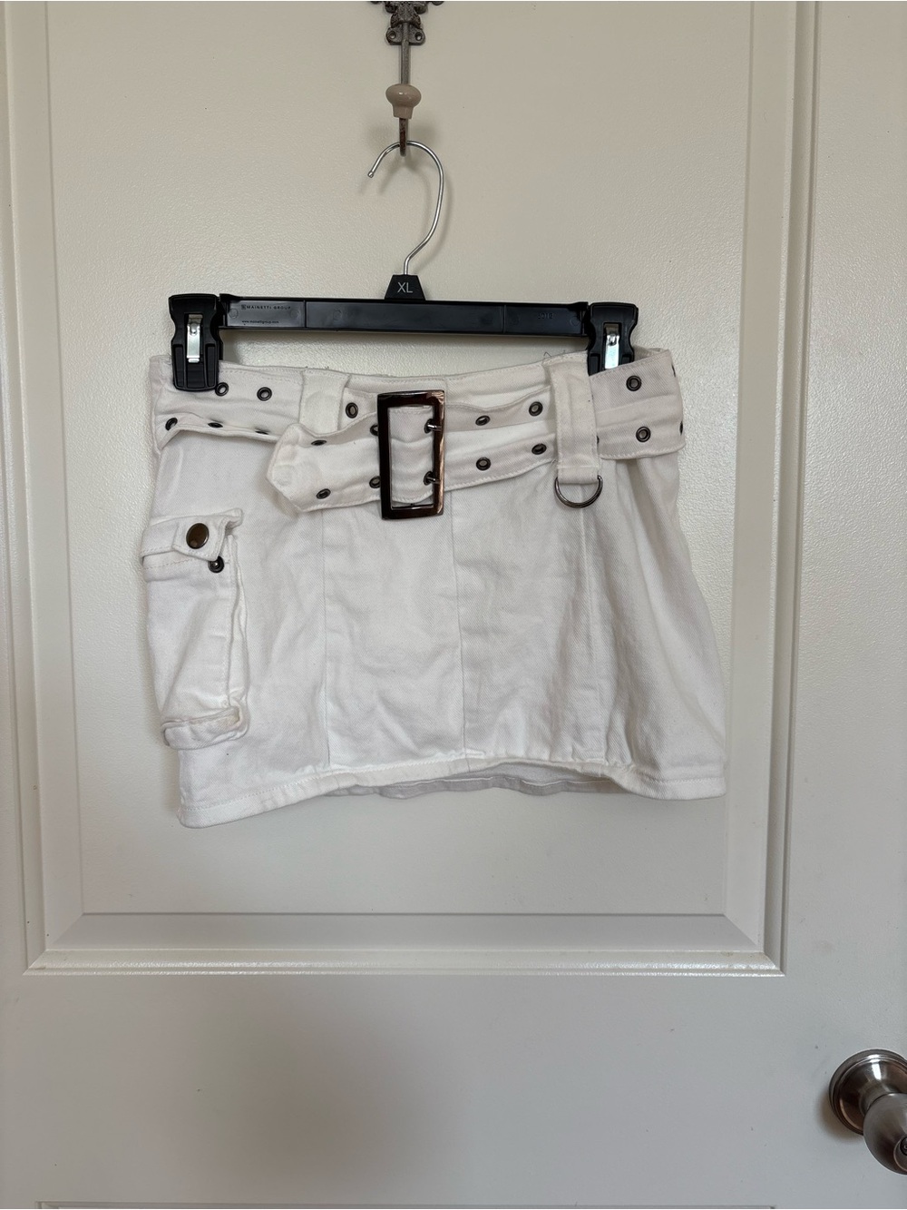 Edikted White Mini Skirt with Dark Silver Buckle Belt